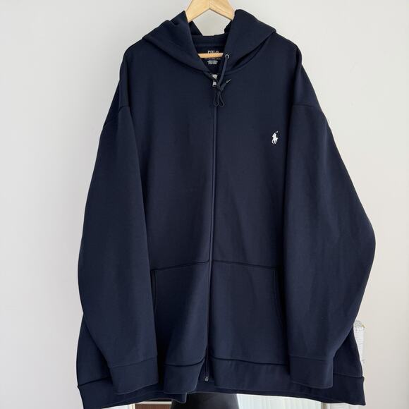 Polo Ralph Lauren Hoodie Men 4XL Tall Navy Double Knit Full Zip Sweatshirt Heavy